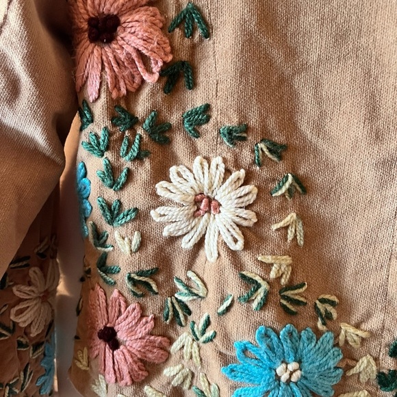 Embroidered Floral Tan Jacket - Picture 2 of 8